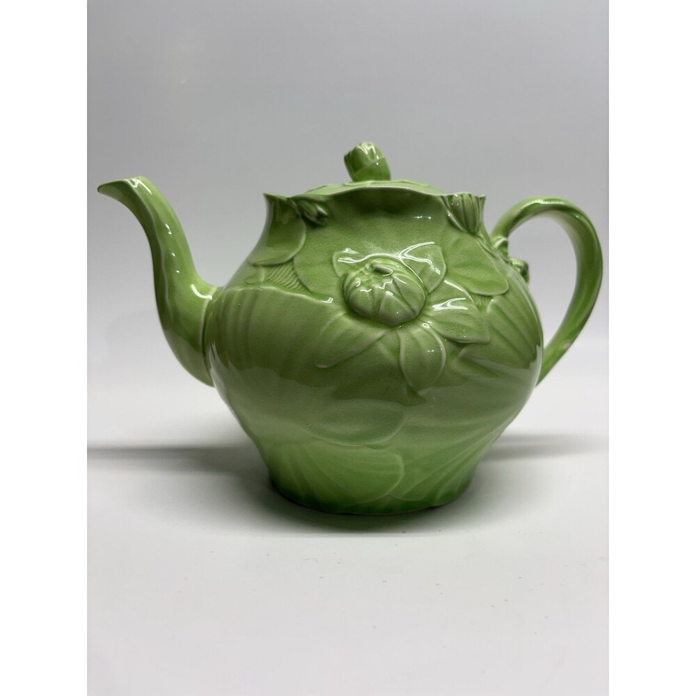 Vintage Thorens WORKING Musical Teapot Green Floral Ceramic Made England